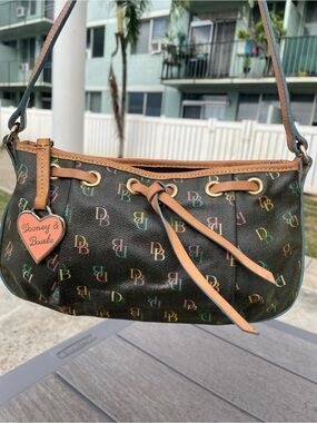 Dooney & Bourke Black Multicolor DB Logo Shoulder Bag with Tan Trim